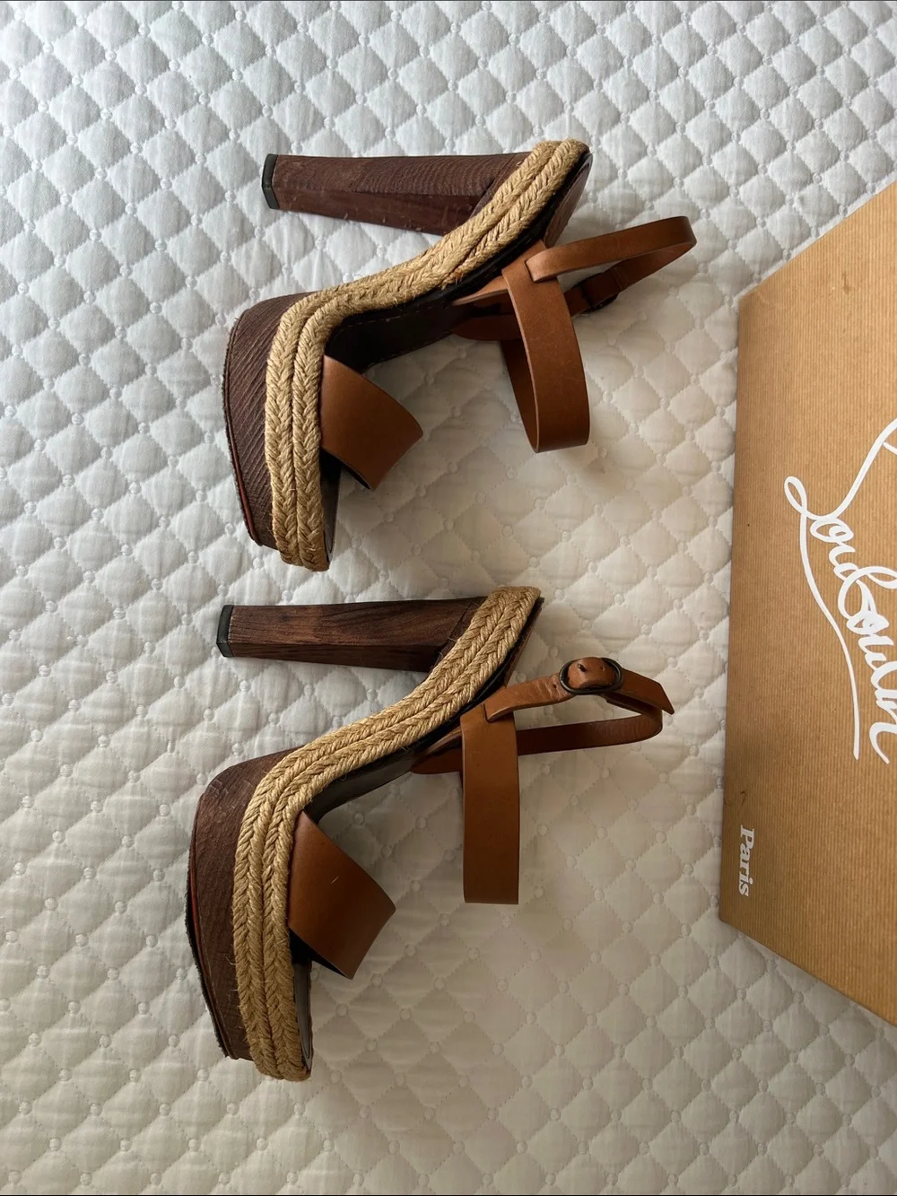 Christian Louboutin Brown Leather Espadrille Sandals